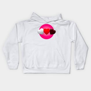 Three red hearts in chocolate pink love Kids Hoodie